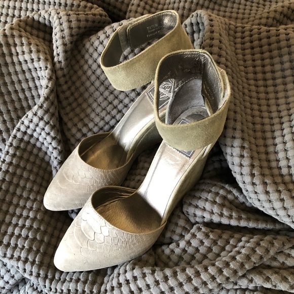 Jeffrey Campbell Shoes - Jeffrey Campbell Embossed Toe Grey ankle strap wedge